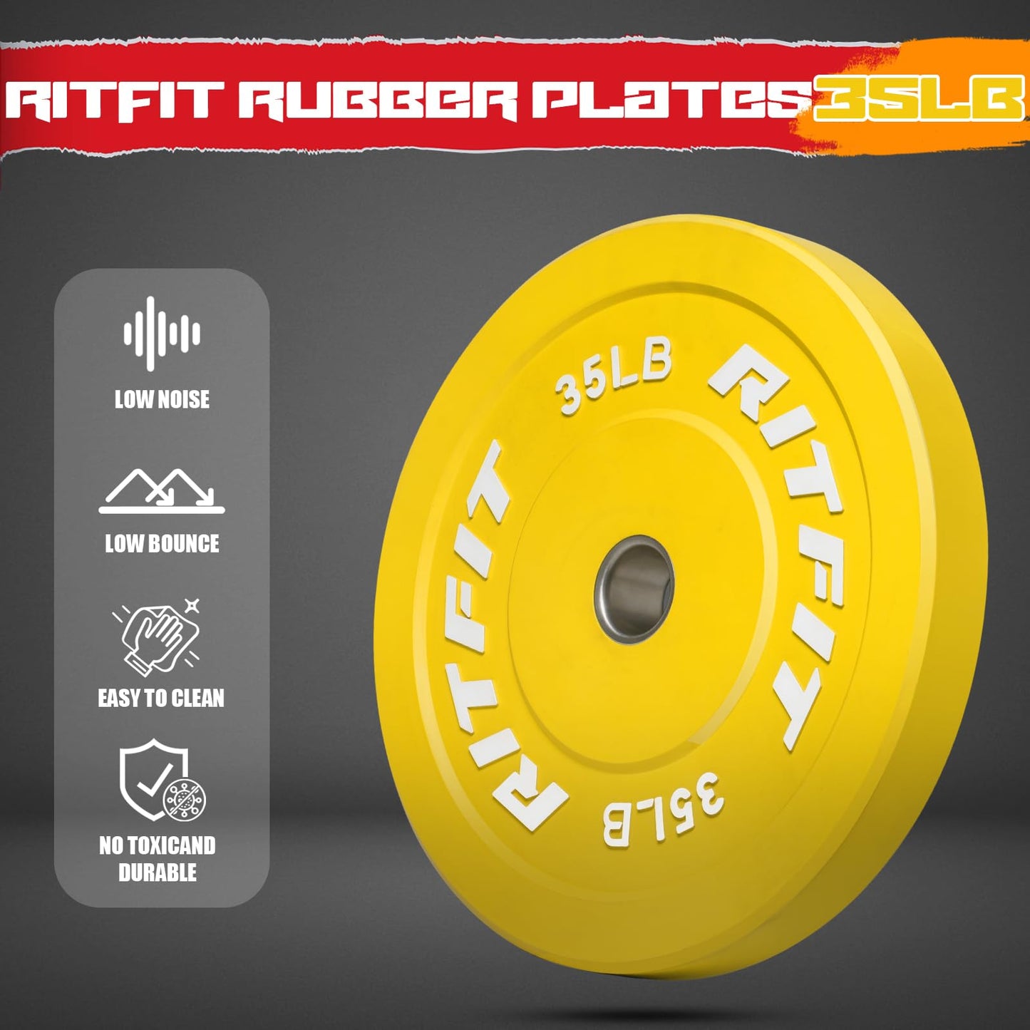 RitFit Color Coded Bumper Plate, Olympic Bumper Plate for Barbell, 2-Inch Bumper Weight Plates With Steel Insert, rubber weight plates for Strength Training in Home Gym, 320LB Set