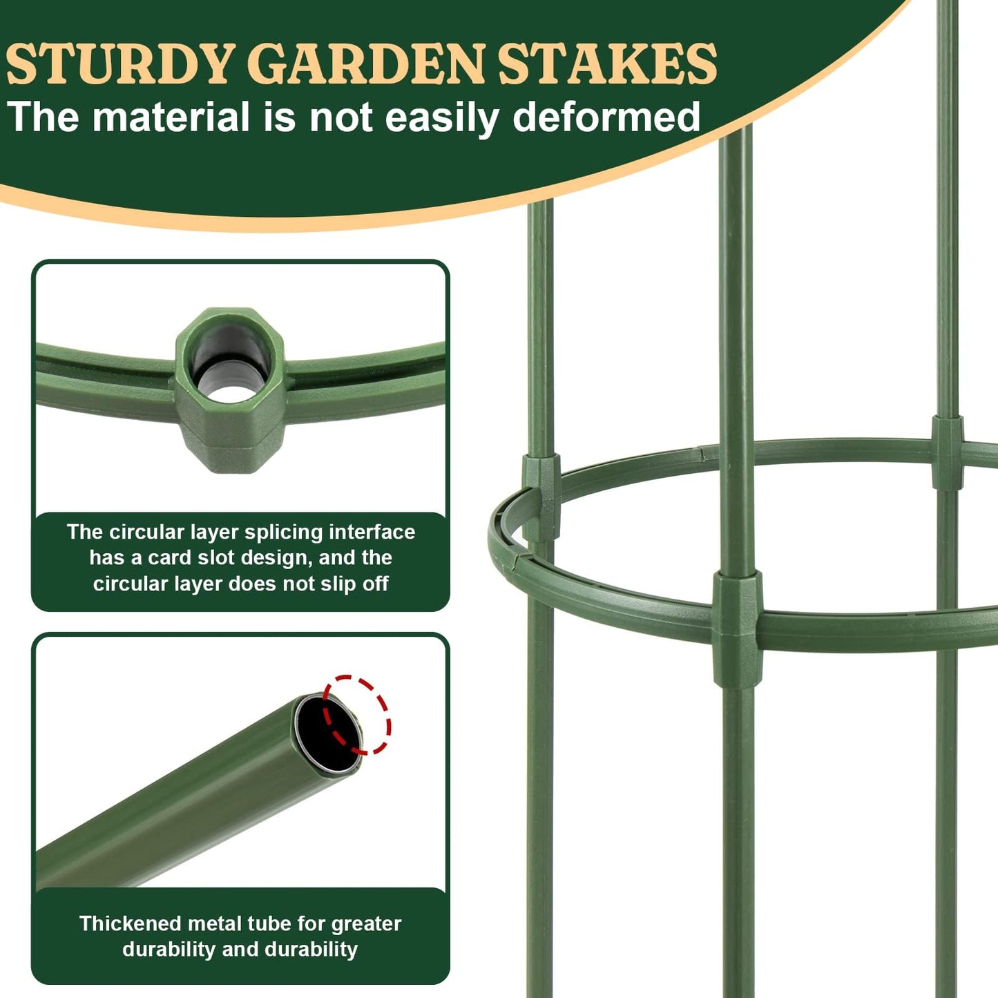 Round Heavy Duty Tomato Cage - 55 Inch Steel Core Plastic Coated Garden Trellis, 4-Post Rustproof Plant Support for Tomato/Cucumber/Beans, No Tools Snap Assembly, Spare Parts Available 4PS