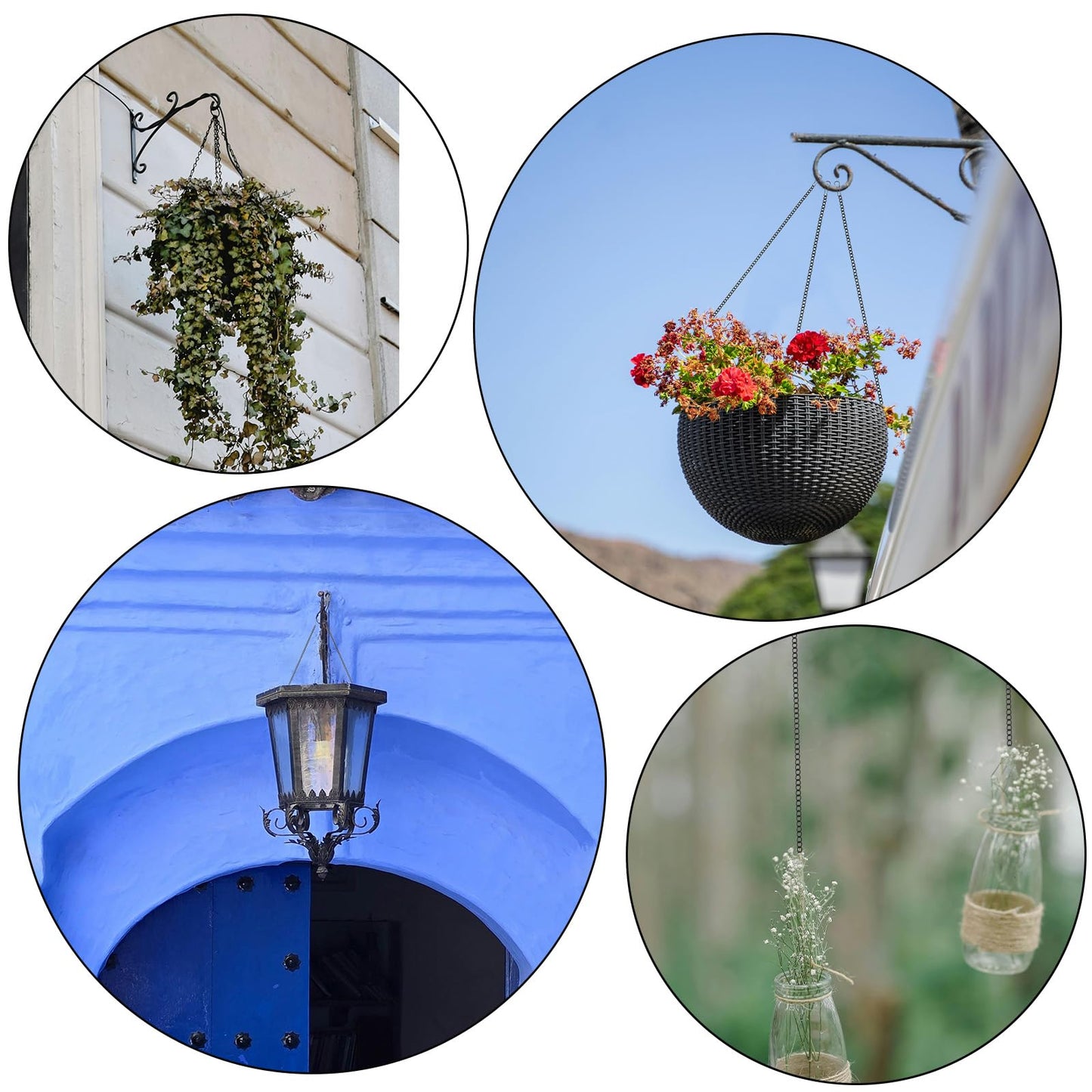8 PCS Black Chain for Hanging Stained Glass 20 Inch Window Hang Chain to Hang Pictures with Hooks for Courtyards, Gardens, Outdoor Decoration, Walls, Decorative Art Chains