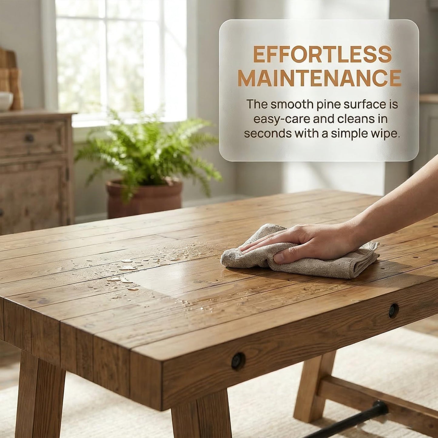 DM Furniture 7-Piece Farmhouse Wooden Dining Room Table Set for 6, 59" Reclaimed Wood Dining Table with Upholstered Chairs, Solid Wood Kitchen Table & Chair Set for Dining/Kitchen Room, Brown