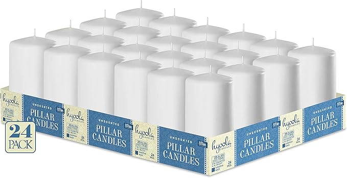 HYOOLA White Pillar Candles 2-inch x 4-inch - 24 Pack Unscented Bulk Pillar Candles - European Made
