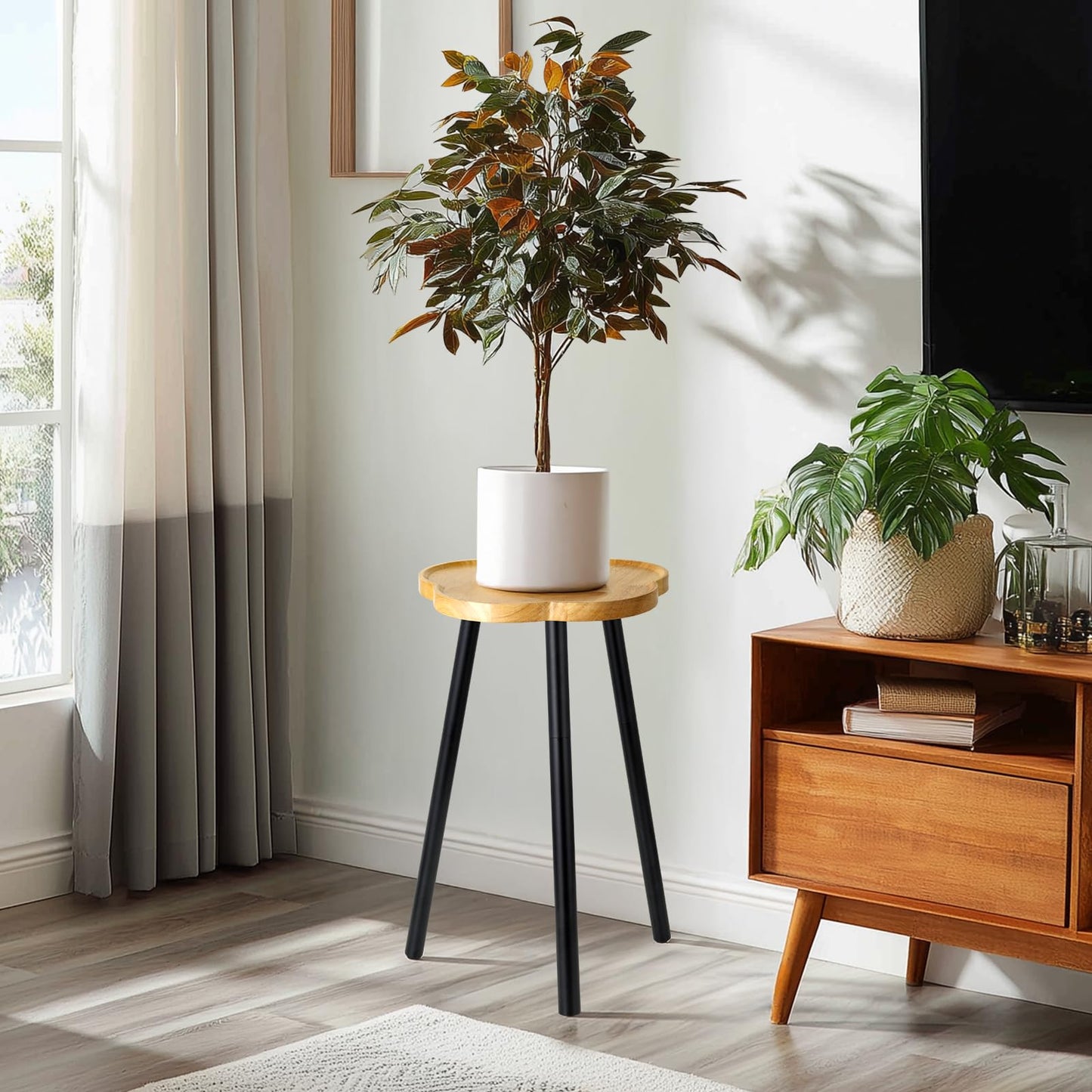 KINNARY Plant Stand Indoor, Wood Plant Table Plant Holder with Raised Design,Heavy Duty Metal Flower Pot Stand, Mid Century Modern Home Decor Small Side End Table（Clr.3-Flower 20" H）