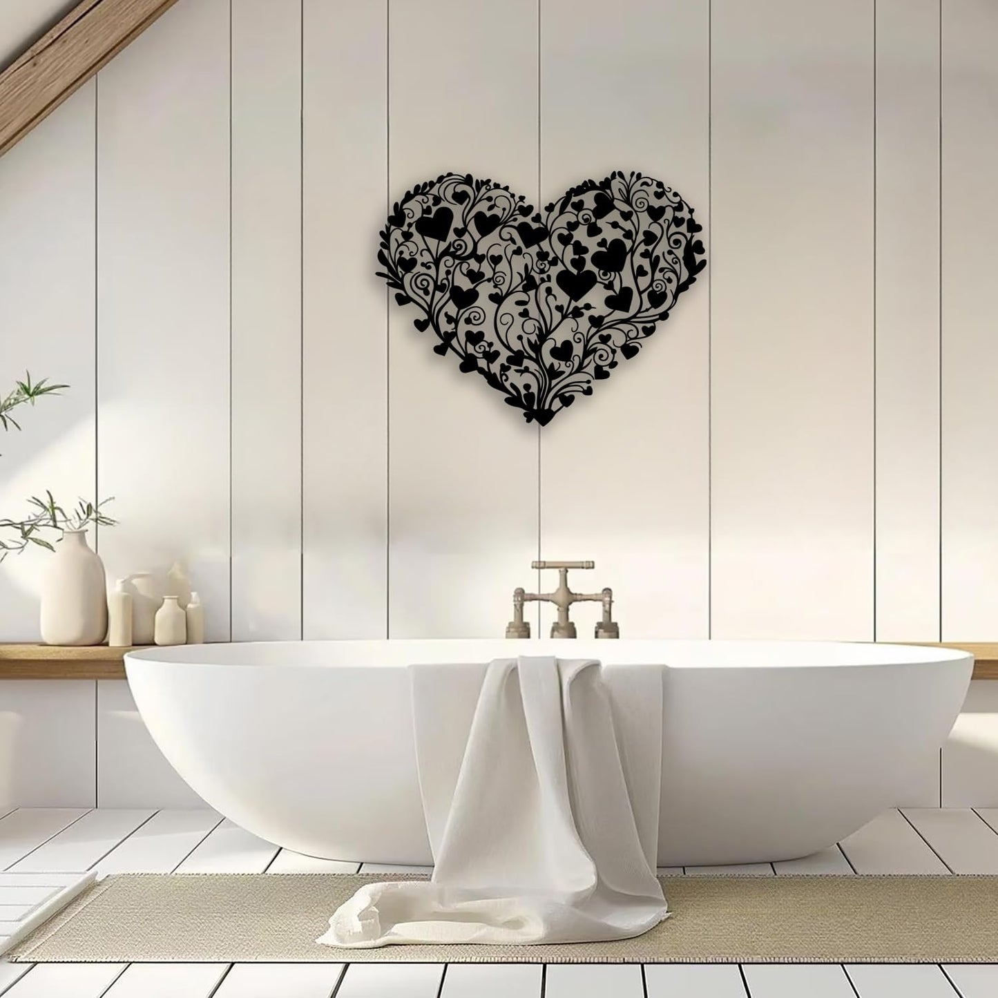 OPTYBVFD Heart Flower Metal Wall Decor - Love Room Decor Wall Art Home Decor for Living Room, Bedroom, Dining Room, Bathroom, Office (Black)
