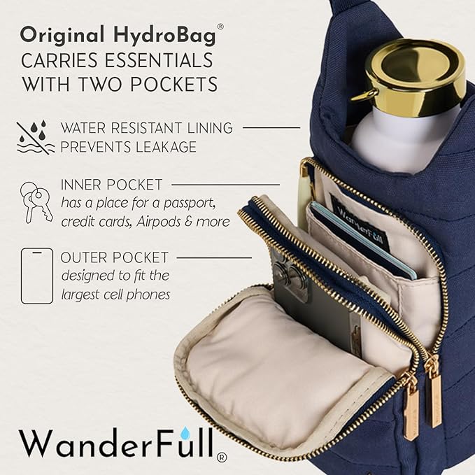WanderFull® Original HydroBag® Collection, Water Bottle Holder w/Strap & Phone Pocket, Hands-Free Crossbody Water Bottle Bag