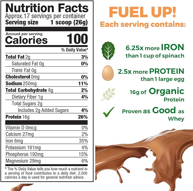 Raw Pea Protein Powder, Vegan Plant Based Protein, BCAA, Low-Carb, Low-Sugar, Chocolate Power, 1 Pound (Pack of 1)