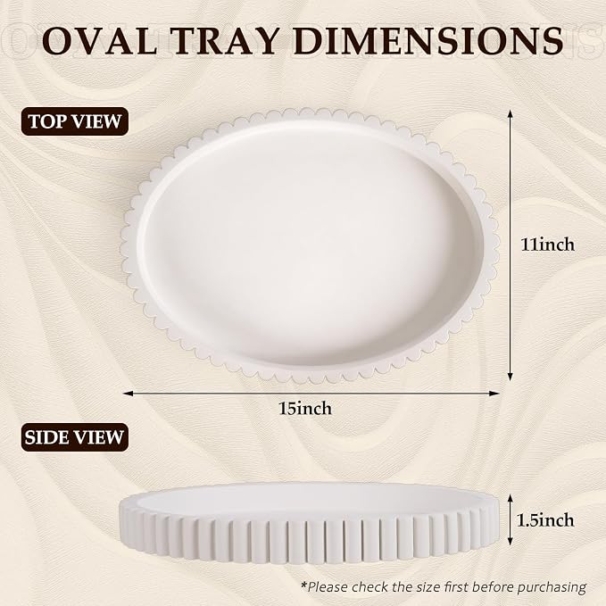 Oval Tray for Coffee Table Decor, 15" Concrete Tray, Table Centerpieces Decorative Trays for Home Decor, Modern Decorative Trays for Coffee Tables, Centerpiece Trays, White