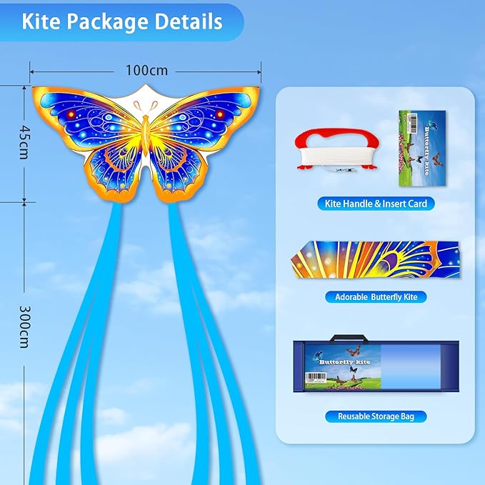 Butterfly Kites for Kids & Adults, Easy to Fly Design with Long Tail for Stability, for Kids Ages 4-8 & Beginners, Beach & Park Use | Family Outdoor Fun