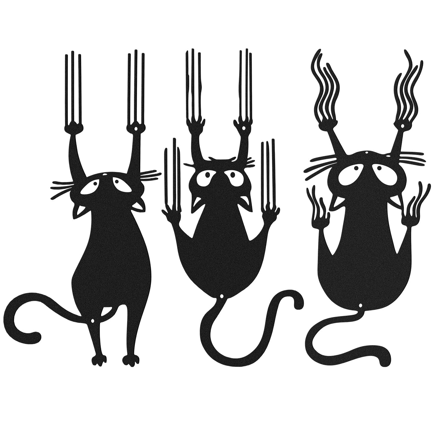 Otoolling Black Cat Wall Art Funny Black Metal Cat Wall Hanging Decor Minimalist Signs for Cats Lover Home Bedroom Living Room Patio Bathroom Office Decor(3 Pcs,Aprox 6" X 14")