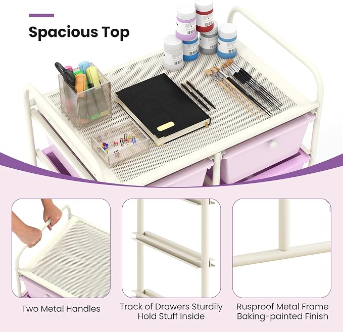 Giantex 10 Drawers Rolling Cart, Classroom Organizers, Storage Cart with Wheels, for Teacher Office Home School Supplies Tool Craft Art Paper, Purple Gradient