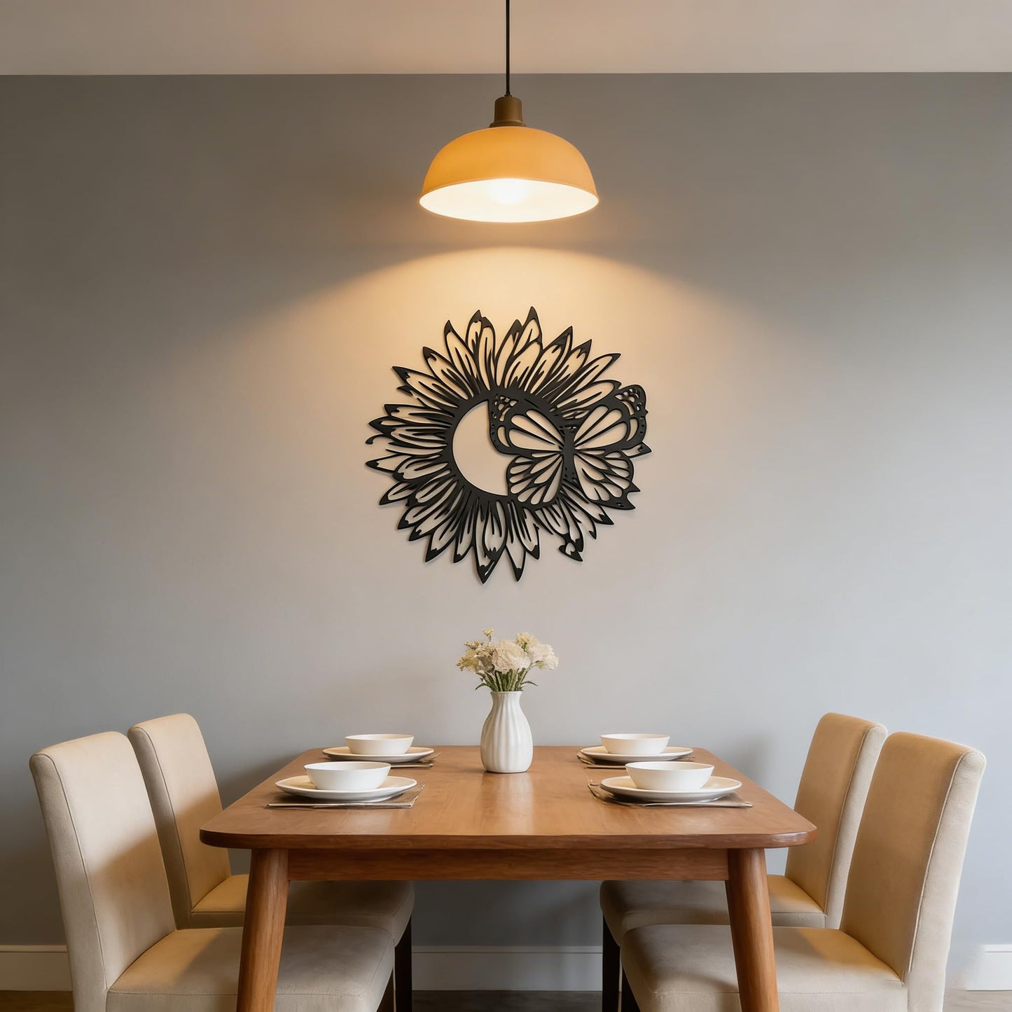 SonnTonn Sunflower Butterfly Metal Wall Art, Indoor Home Wall Sculpture for Living Room, Bedroom, Outdoor Garden Decor for Patio (11.8”x11.8” / 30x30cm)