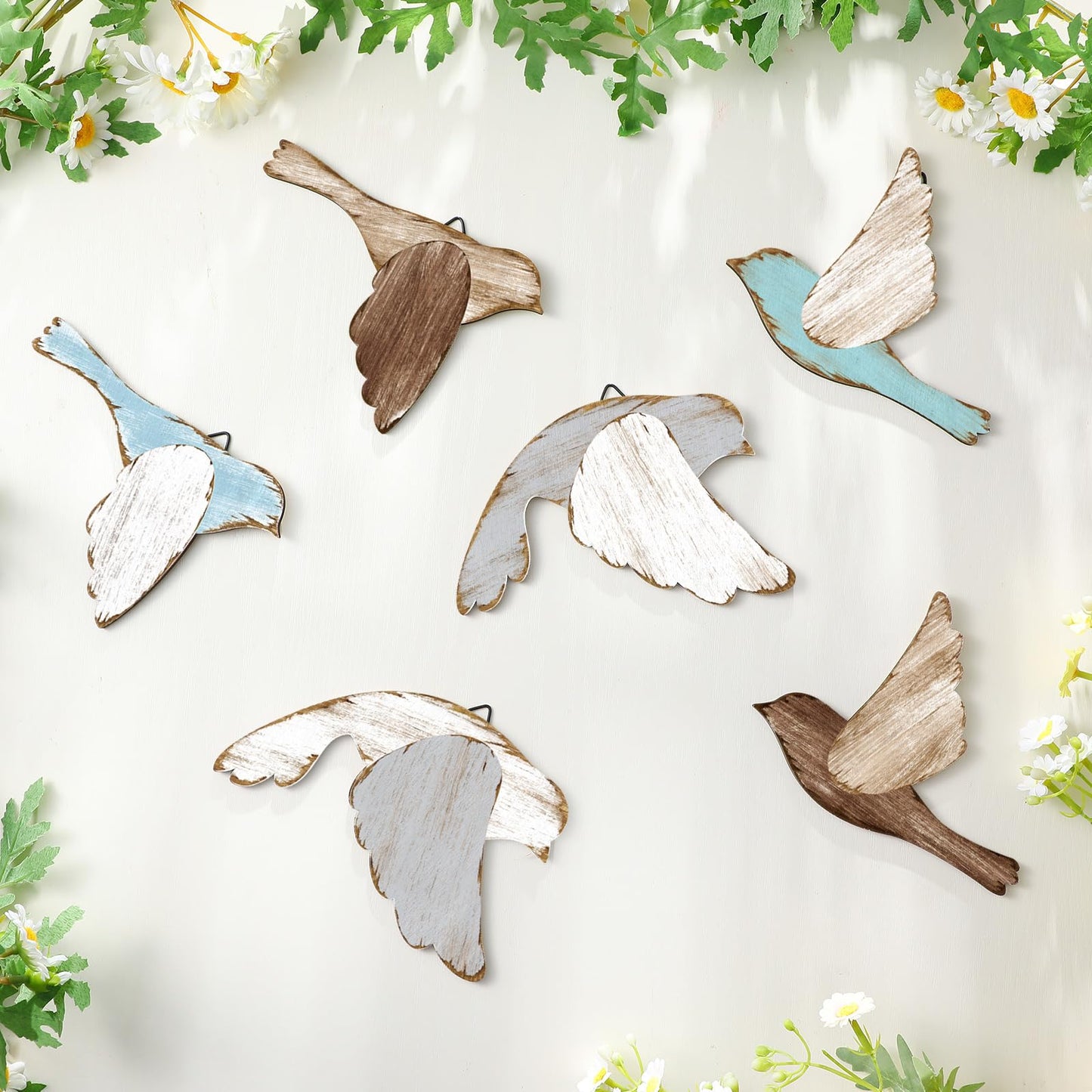 Wesiti 6 Pcs Rustic Bird Wall Art Farmhouse Wooden Flying Bird Rusty Scandinavian Home Wall Decor Art for Home Decorations Living Room Bedroom