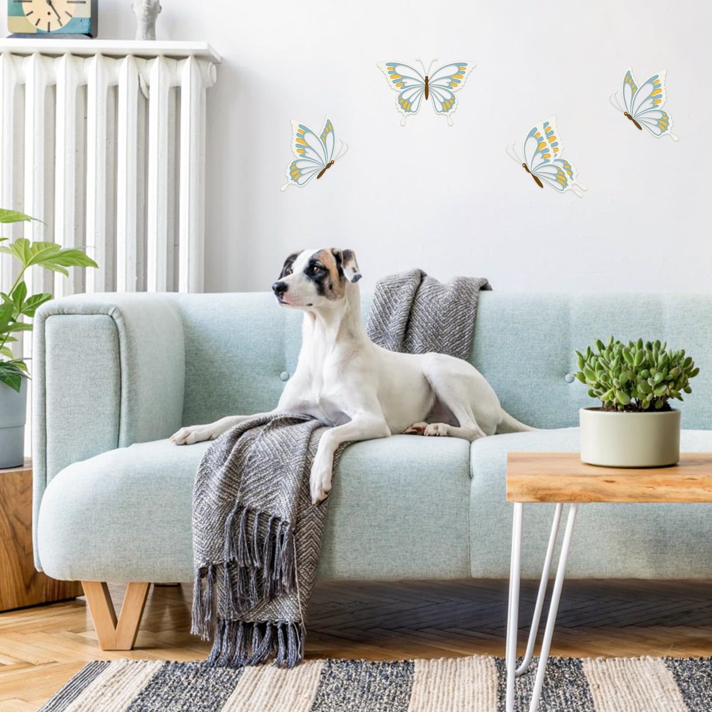 PoYang 4 Pieces Metal Butterfly Wall Decor - Butterflies Metal Wall Art for Living Room Dining Room Bedroom Bathroom Kitchen | Blue and Yellow | Lightweight | Cute and Modern | Easy to Install