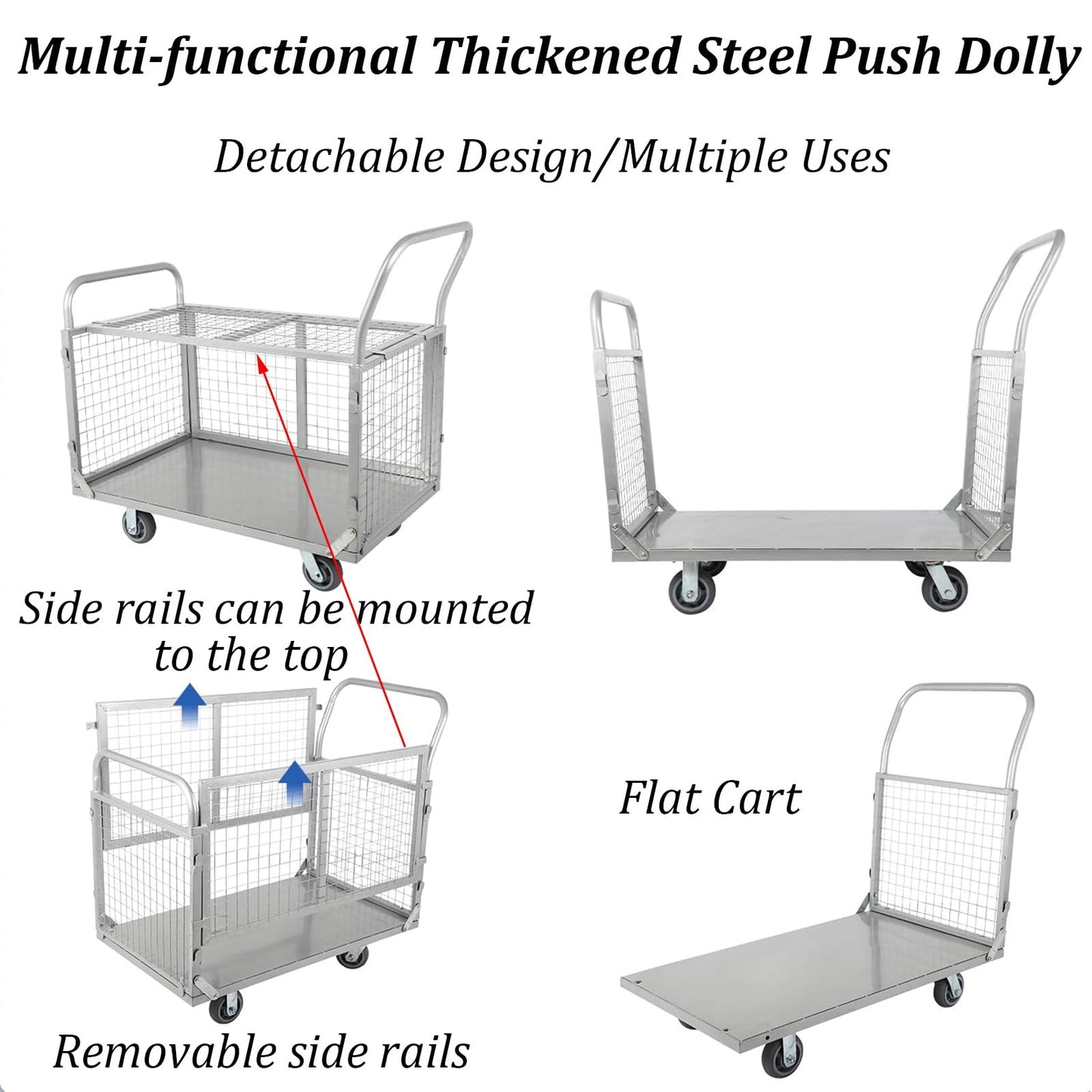 Foldable Platform Hand Truck Cart with Cage, 2000 LBS Heavy Duty Capacity, Multi-Functional Push Cart for Supermarkets and Warehouse Transport