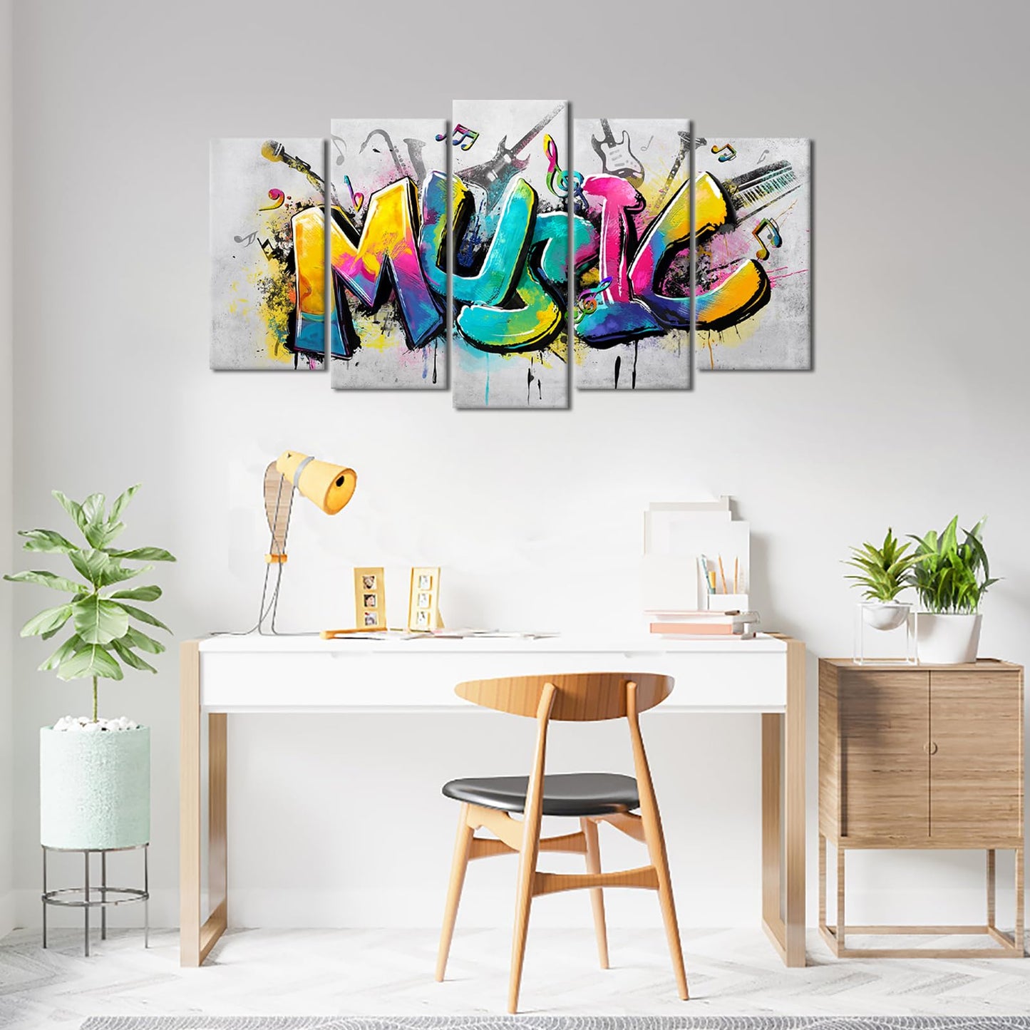 iHAPPYWALL Large 5 Panels Music Wall Art Colorful Musical Quote Picture Canvas Giclee Print Modern Home Studio Bedroom Decor Stretched Ready to Hang