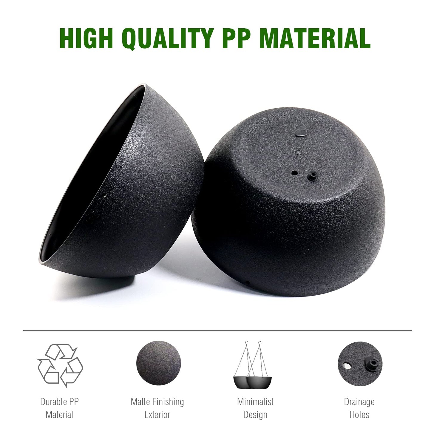 WSMKSZ 10 inch Hanging Planters for Outdoor Indoor Plants with Drainage Holes and Chain, 2 Pack Round Hanging Flower Pots for Garden Home Porch Decor, Black
