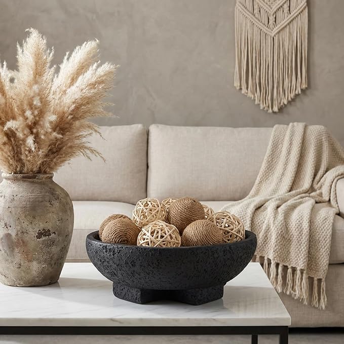 FESTGLOX Black Decorative Bowls, Large Pedestal Fruit Bowl for Kitchen Counter, Resin Key Bowl for Entryway Table, 9 Inch Modern Candy Bowl for Coffee Table Centerpiece