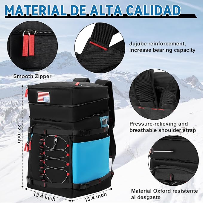 Ski Boot Bag, 65L Ski Boot Bag Backpack Large Ski Boot Travel Backpack Waterproof Ski Bag Ski Equipment Bag for Skis Snowboard & Accessories