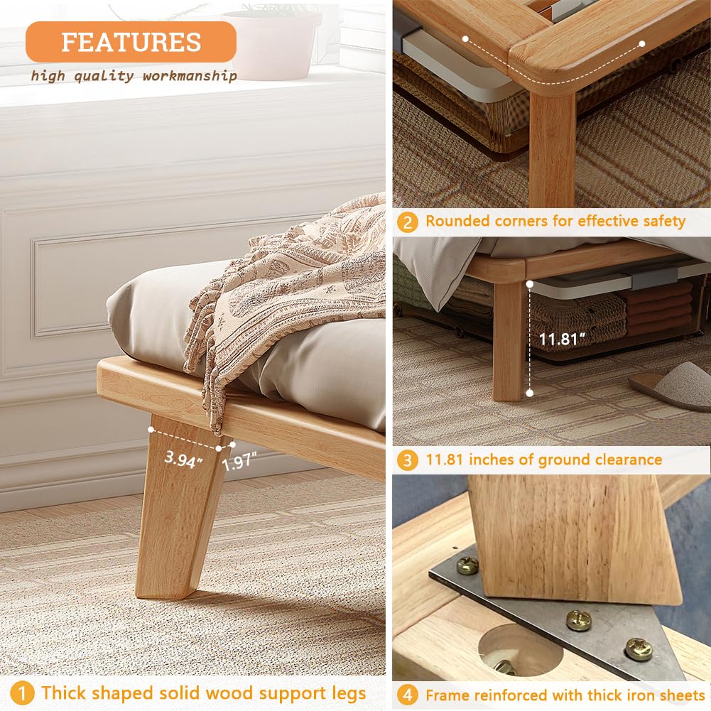 NELYE California-King Platform Bed Base - 14 Inch Solid Wood Mattress Foundation with Support Slats and Legs, California King Size Rubberwood Simple Bed Frame