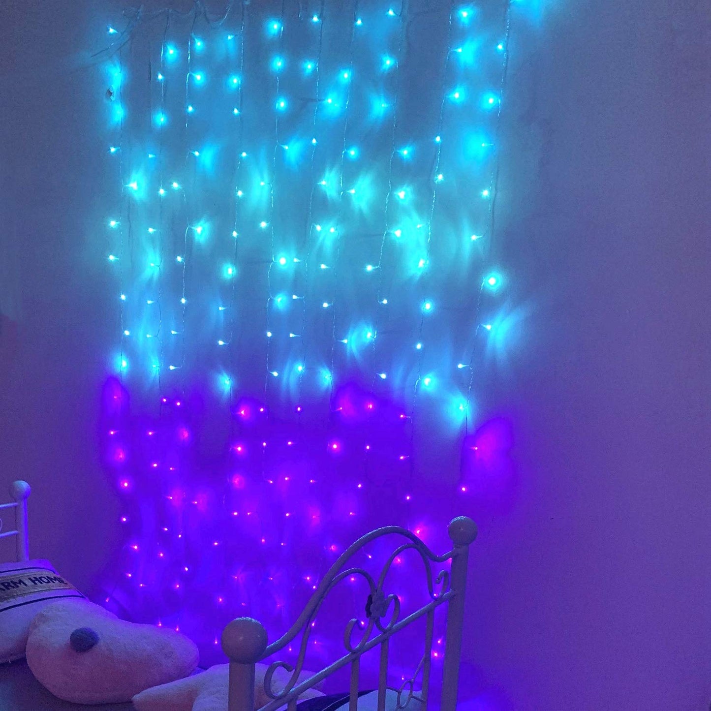 Curtain Lights for Bedroom Wall Light Up Curtains Led String Lights Turquoise Teal Blue Lavender Lilac Purple Twinkle Hanging Fairy Lights Unicorn Mermaid Kawaii Sanrio Teen Room Decor for Girls