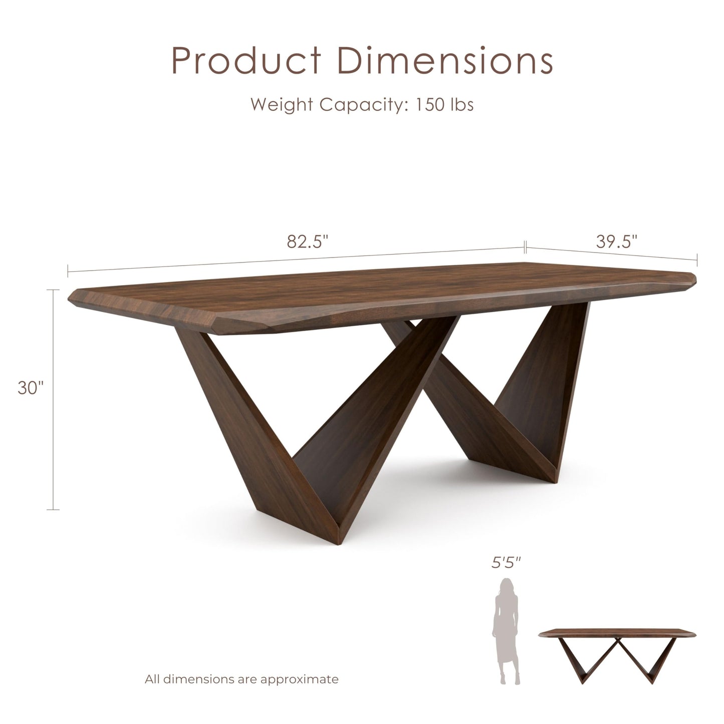 Furniture of America Nazaen III 82.5" Mid-Century Modern Solid Wood Live Edge Dining Table with Steel Support, Walnut Finish, Seats 4–6