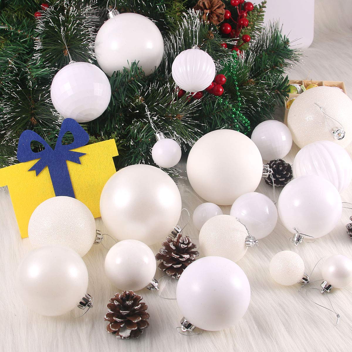 White 4.0" Large Christmas Balls - Christmas Tree Decoration Ornaments Shatterproof Hanging Balls for Birthday Halloween Holiday Wedding Decorations Set of 4pcs