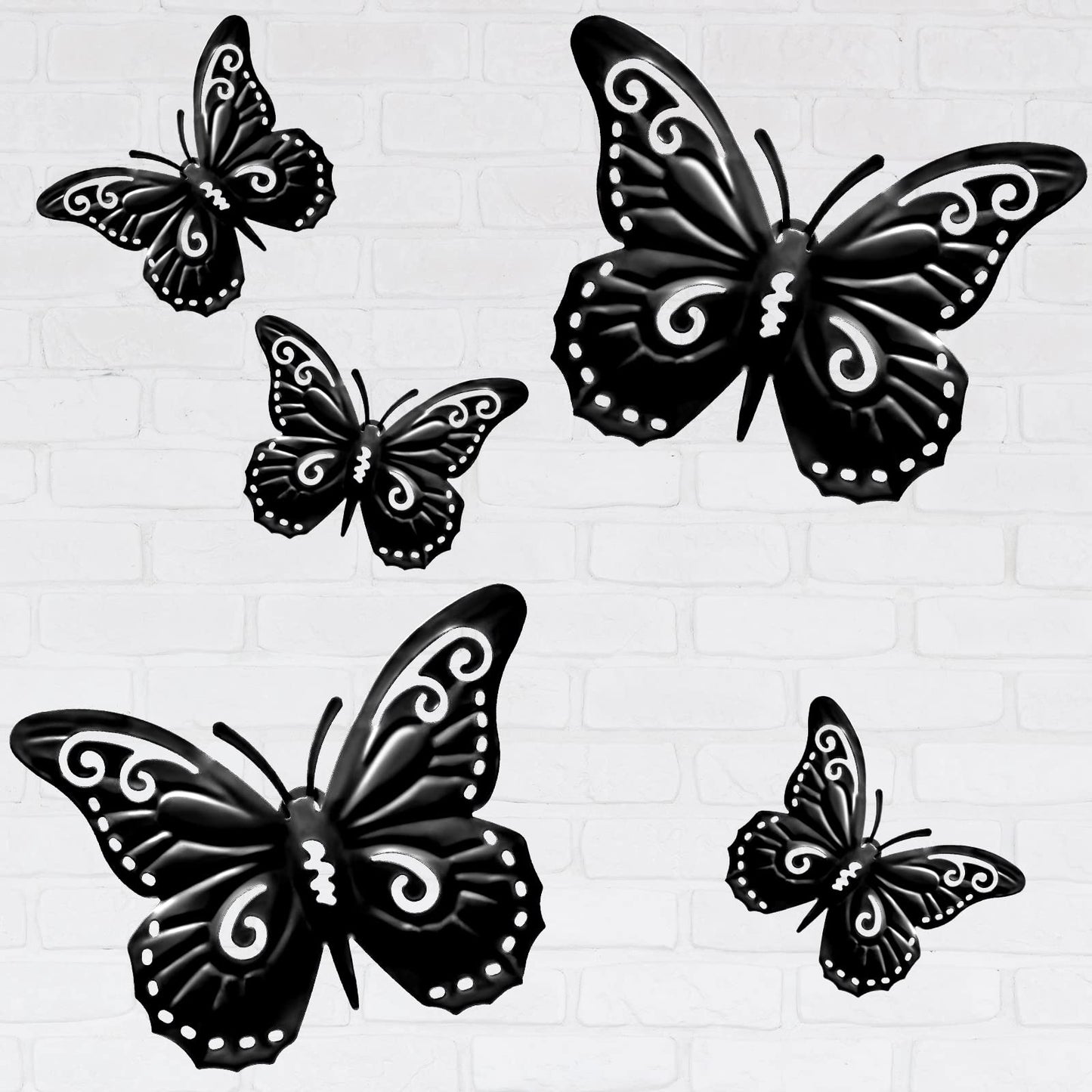 Moxweyeni 5 Pcs Butterfly Metal Wall Decor Black Butterfly Metal Wall Art Hanging Decor 3D Boho Butterflies Decoration Modern Farmhouse Rustic Walls Hanging for Bedroom Room Kitchen Indoor Outdoor
