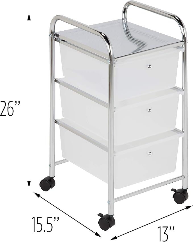 Honey-Can-Do 3-Drawer Plastic Storage Cart on Wheels,Silver