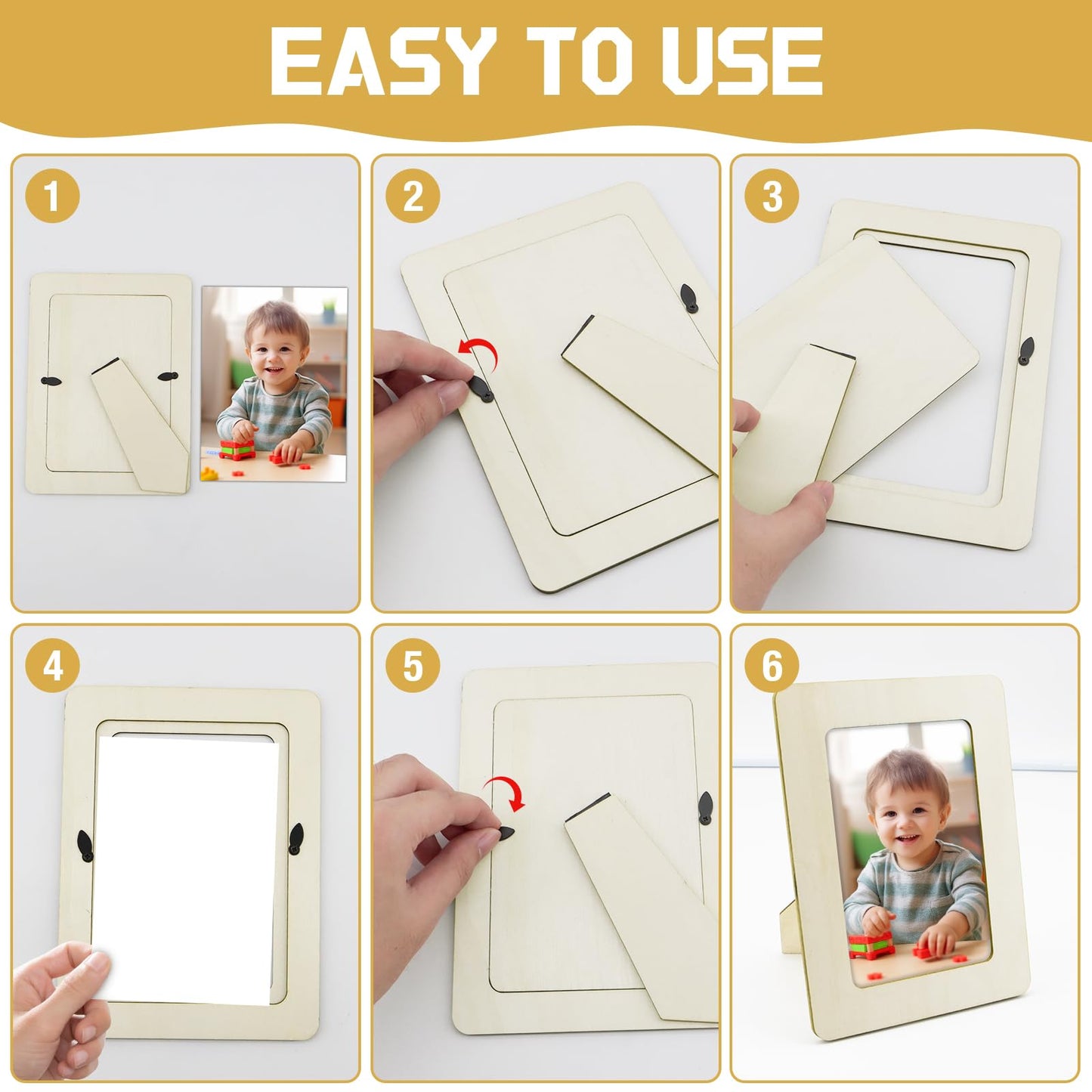 Soleeya 32 Pcs Wooden Picture Frames for Crafts, Bulk Unfinished DIY Wood Craft for 4" x 6" Photos Frame for Wedding Birthday Graduation Party Decor