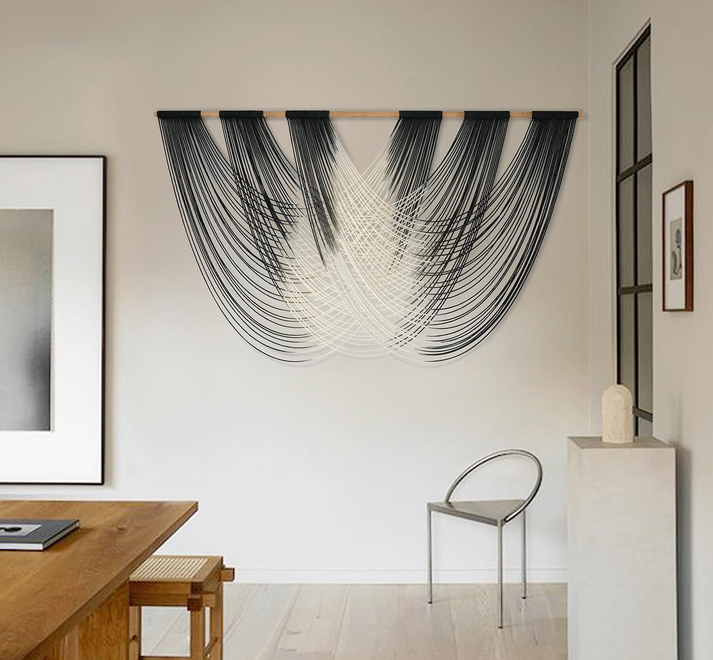Jakalin Macrame Wall Hanging Black And White Dip Dyed Large Fiber Wall Art Macrame Wall Decor Boho Bedroom Living Room Wall Decor,59" W x 33" L