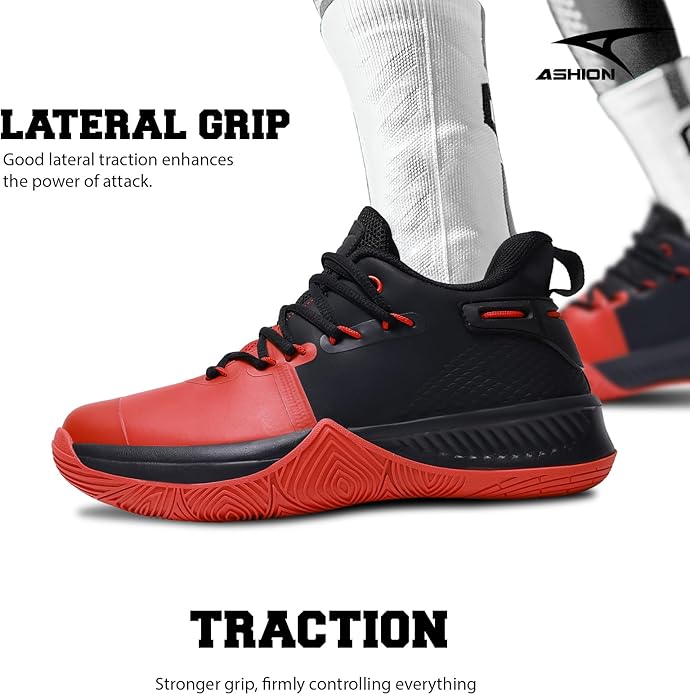 ASHION Mens Basketball Shoes Lightweight Breathable Sneakers Anti Slip Sports Shoes for Running Walking Mid Top Sneakers