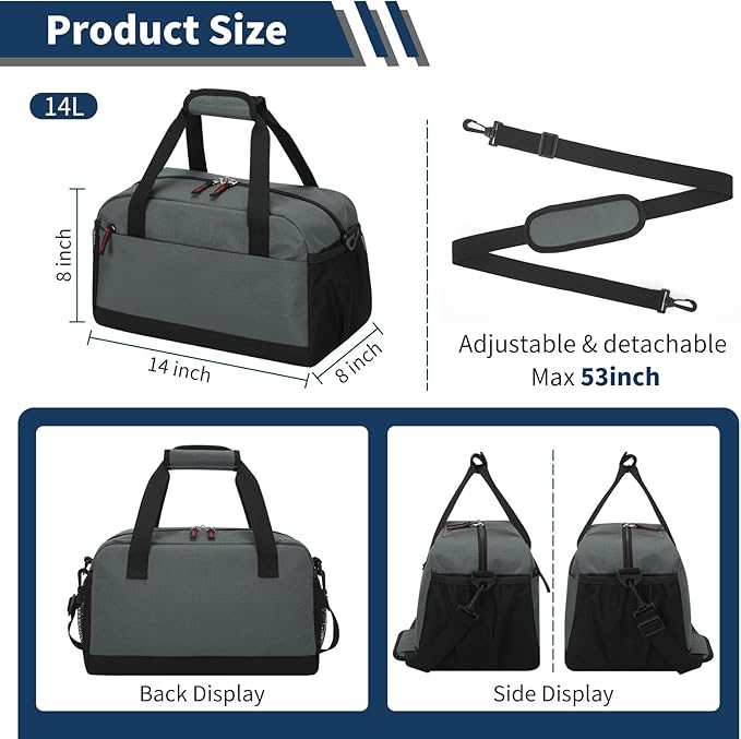 Small Gym Bag with Wet Pocket - 14 inch Mini Duffle Bag for Men & Women Lightweight Carry On Bag for Travel Sport - Dark Grey