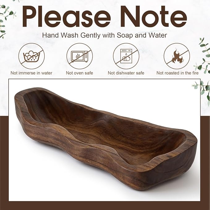 Nuogo 14 Inch Wavy Live Edge Dough Bowl Large Size Wood Rustic Dough Bowl Decorative for DIY Farmhouse Home Supplies Kitchen Decoration(Brown)
