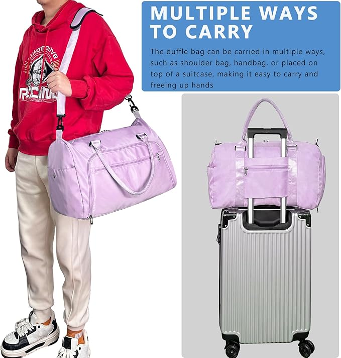 woogwin Small Gym Bag for Men & Women with Shoes & Wet Compartment Waterproof Duffle Bag for Travel Sports Workout Overnight Weekender (17.7'',Purple)