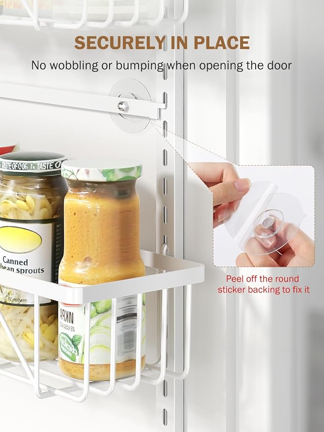 Delamu Adjustable Over the Door Pantry Organizer, 9-Tier Metal Pantry Organization and Storage for Kitchen, Hanging Spice Rack Seasoning Shelves, Cabinet Door Organizer for Easy Install, 16" White