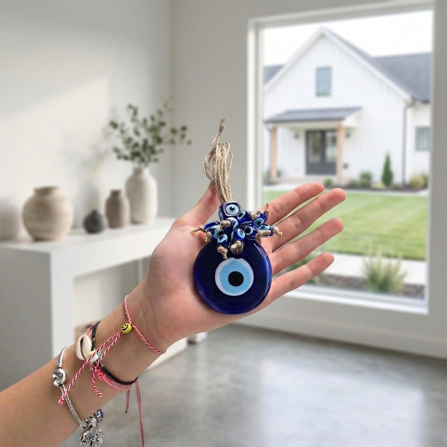 Candymosa 2.3" Turkish Evil Eye Decor Ornament - Blue Evil Eye Wall Hanging in a Box - Home Protection Charm Evil Eye Wall Decor - Turkish Nazar Amulet (Blue, 1pcs)