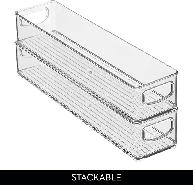 iDesign Slim Clear Plastic Storage Bin, Extra Long Narrow Stackable Organizer for Kitchen and Pantry