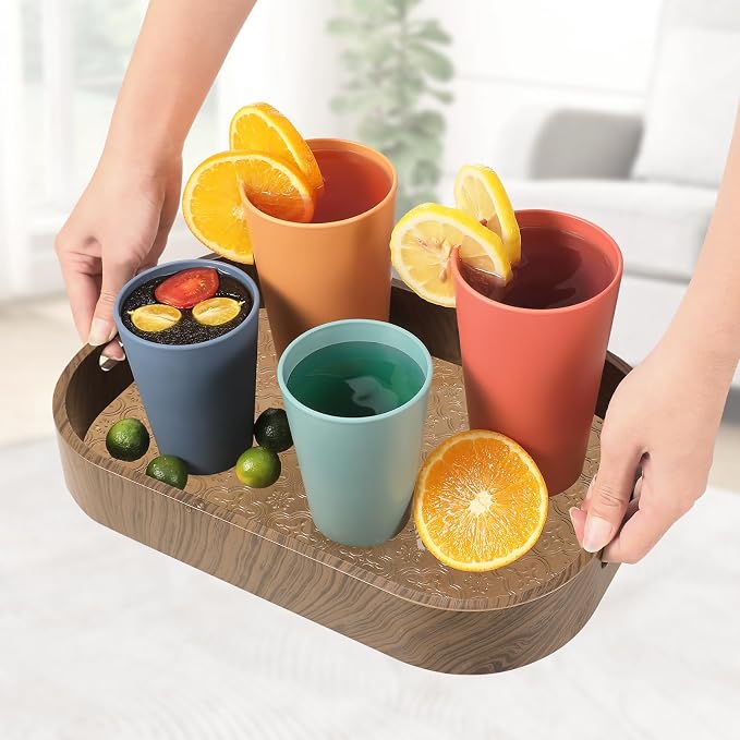 HEYCOME Set of 12 Wheat Straw Cups, 6 Pcs 20 oz & 6 Pcs 12 oz Unbreakable Drinking Cups, Reusable Plastic Cups Sets for Outdoor Camp Kitchen, Microwave & Dishwasher Safe, Bpa Free, 6 Colors