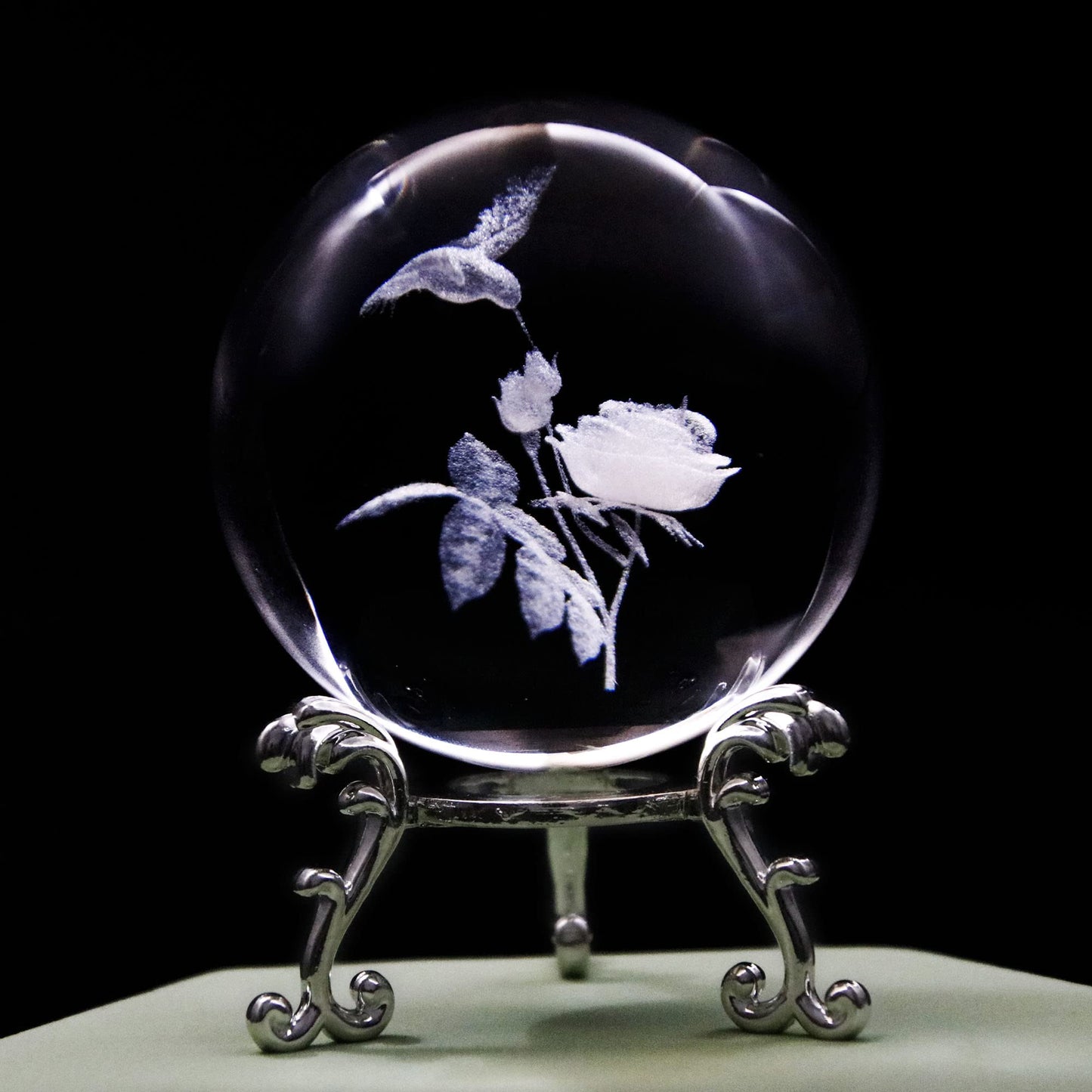 vskikris 60mm 3D Hummingbird Crystal Ball Paperweight Laser Engraved Humming Bird Figurine Glass Sphere Crystal Globe with Stand
