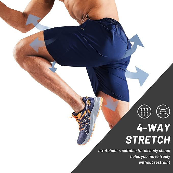 MIER Men's Quick Dry Running Shorts with Zipper Pocket, Elastic Waist Athletic Workout Exercise Fitness Shorts, 7 Inch