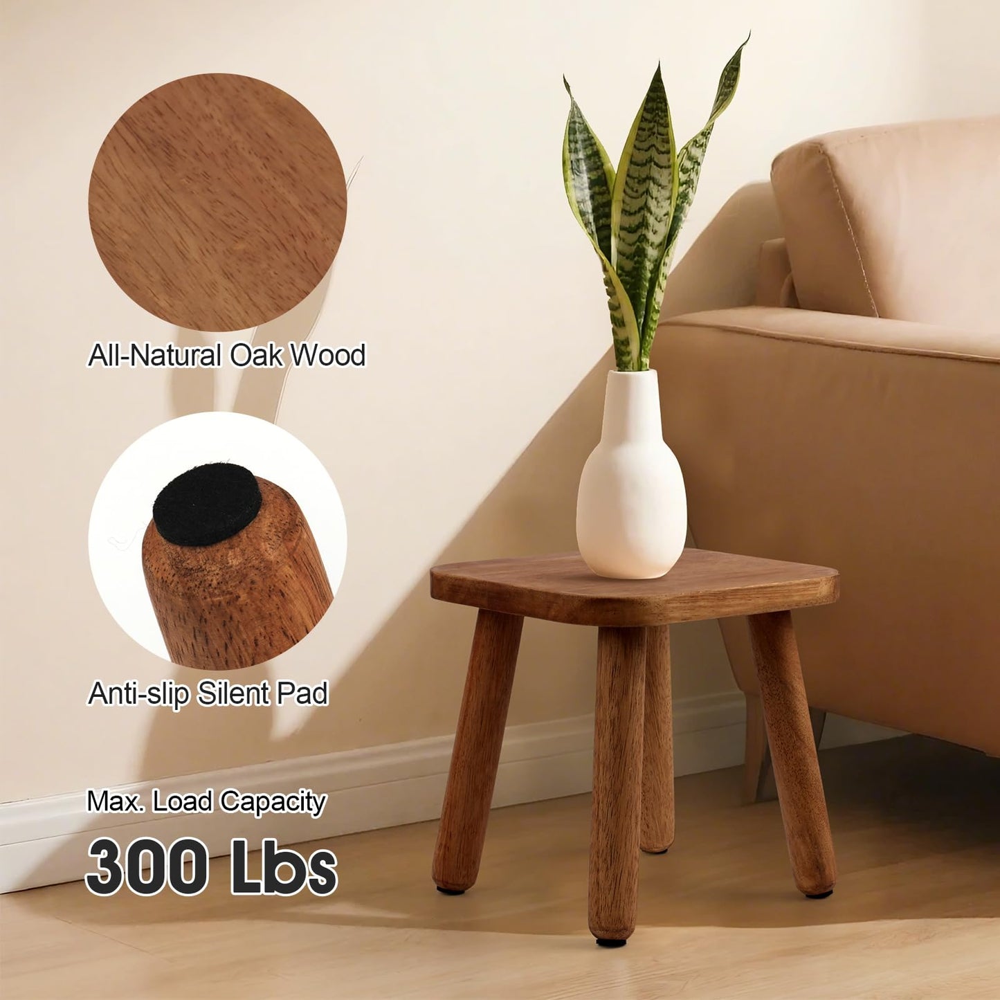 Solid Wood Step Stool 9.3" - 300lbs Capacity Plant Stand Indoor, Smal Stools to Sit on, Multi-Use Footstool for Bathroom/Bedroom/Kitchen Color: Walnut