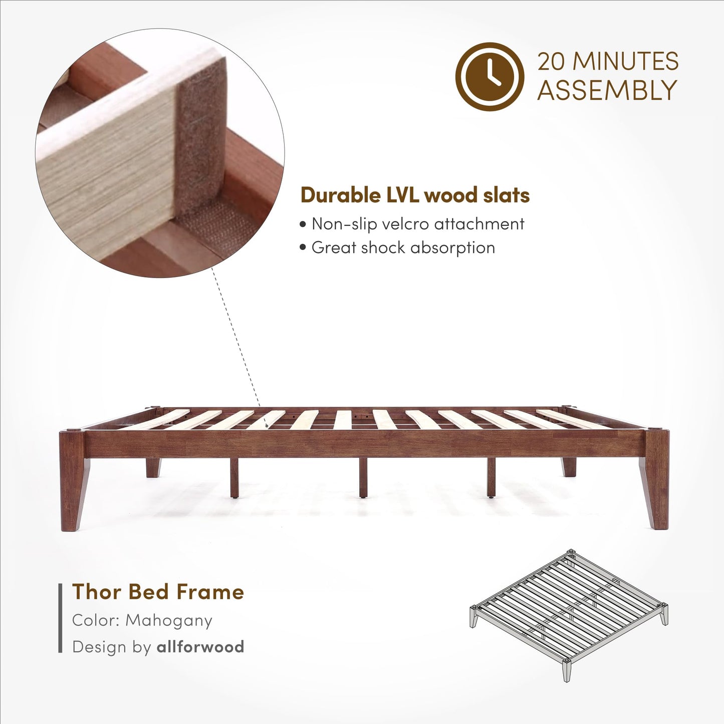 AllForWood Thor Premium Solid Wood Bed Frame Full, Japanese Joinery Bed Frame with Wood Slat Support, Platform Bed, No Box Spring Needed, Easy Assembly, Minimalist & Modern Style (Mahogany)