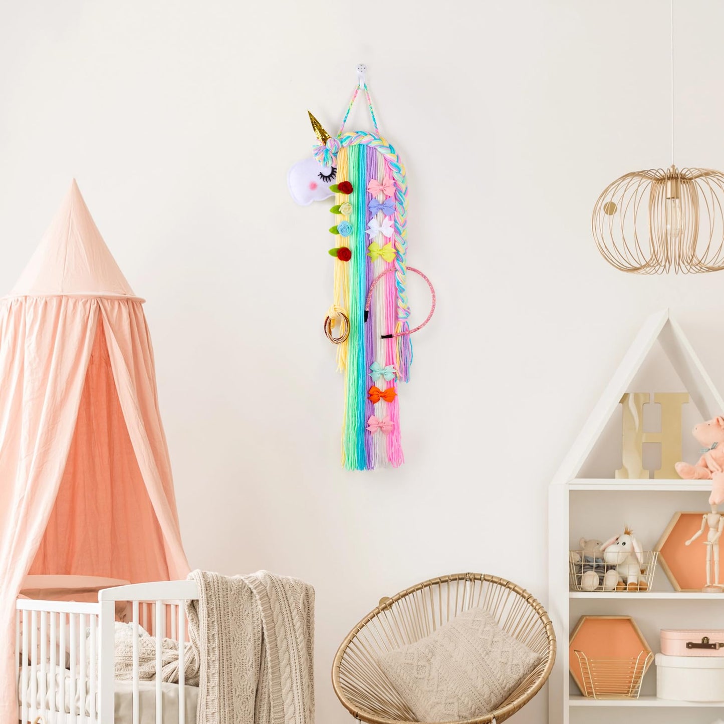 Basumee Unicorn Hair Bow Holder for Girls Wall Hanging Decor and Baby Hair Clip Hanger Organizer, Rainbow