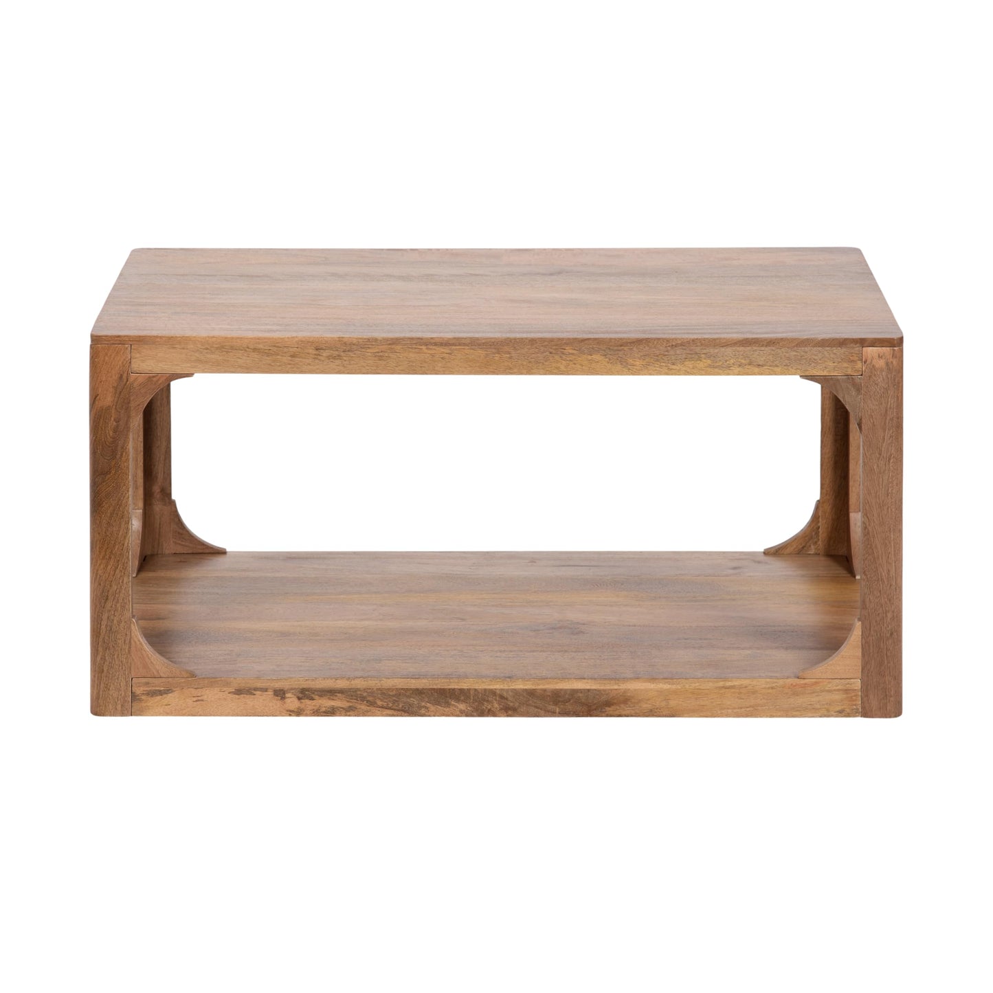 Kate and Laurel Dahl Transitional Rectangular Coffee Table; 36 x 20 x 18; Natural Wood; Modern Rectangle Living Room Table with Solid Mango Wood Construction and Bonus Underlying Storage