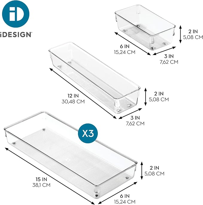 iDesign Recycled Plastic 5-Piece Kitchen Drawer Organizer Set - Linus Collection - Clear