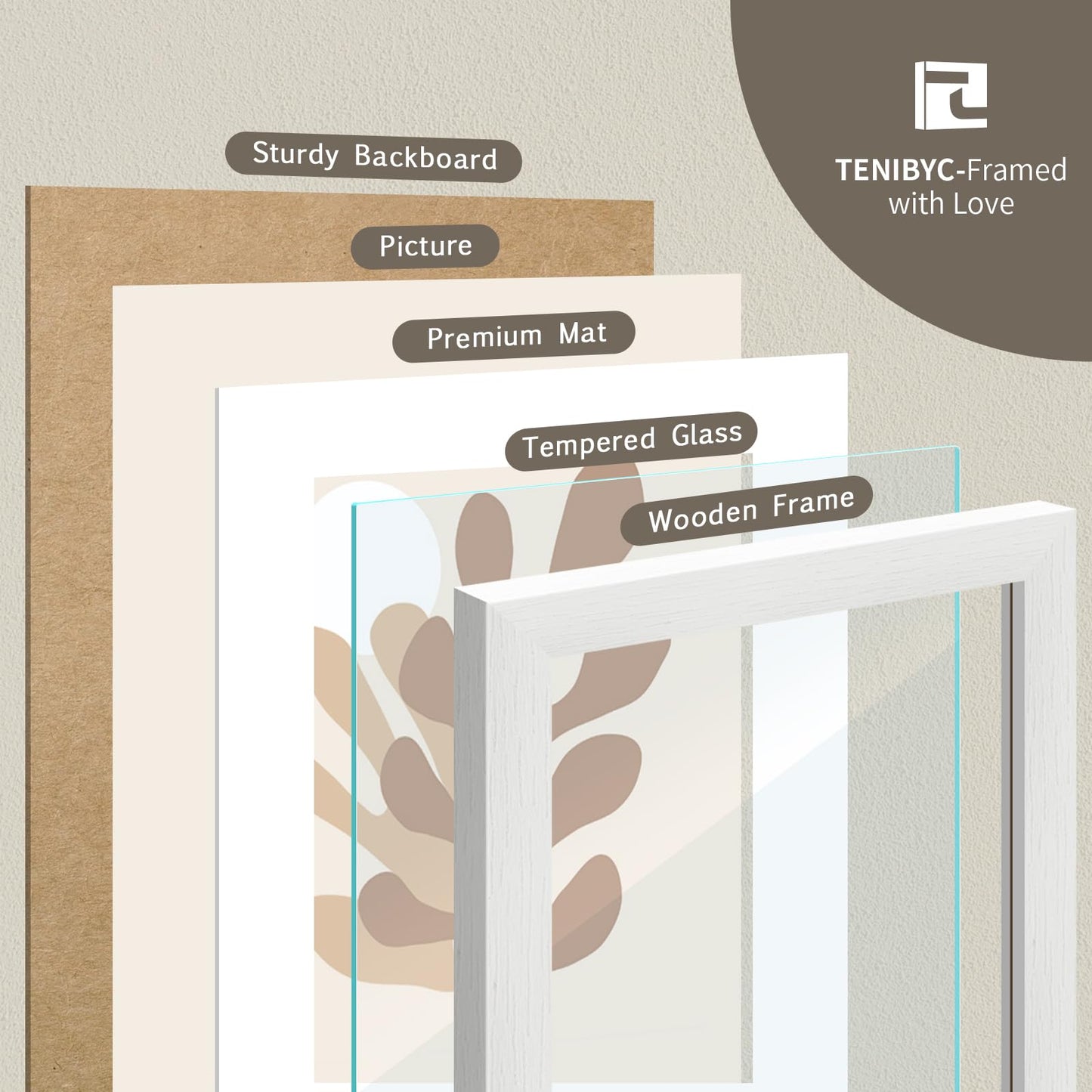 10x10 Picture Frame Set - 4 Pack, White Solid Wood Photo Frames - Tempered Glass - Displays Photos 8x8 with Mat or 10 x 10 without - Room, Office, Gallery, Studio, and Hallway Decor - Wall Hanging