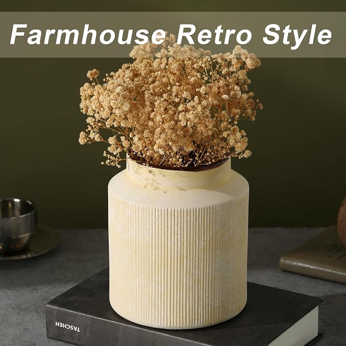 Farmhouse Vase for Home Decor, Vintage Rustic Terracotta Flower Vase Suitable for Home Decor, Living Room, Shelf, Dining Table. 7IN ZSHLXM