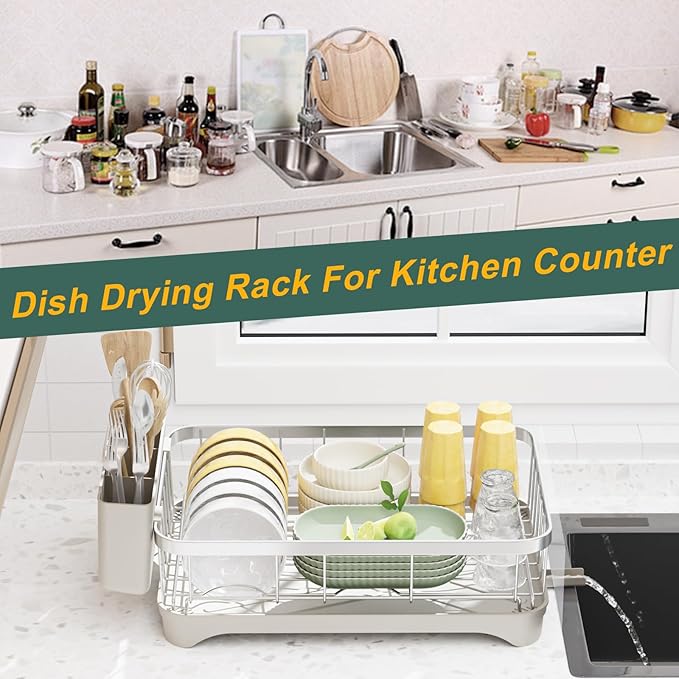 LIYI Drying Rack Tableware,Stainless Steel Drying Rack,304 Stainless Steel Drainage Material,Plastic Drainage Board,Knife and Fork Box,Intelligent Drainage Structure,Grey