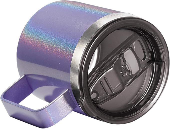 12oz Stainless Steel Insulated Coffee Mug with Handle, Double Wall Vacuum Travel Mug, Tumbler Cup with Sliding Lid, GLITTER LAVENDER