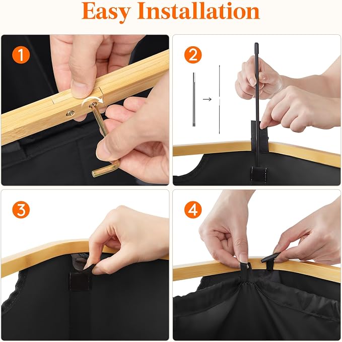 Lifewit 120L Double Laundry Hamper with Lid, Large Laundry Basket with Removable Bag & Bamboo Handles, Fodable Tall Dirty Clothes Hamper for Laundry Collapsible Bin for Bathroom Bedroom Dorm, Black