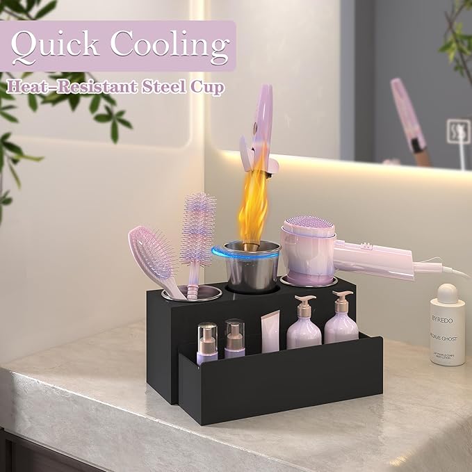 Hair Tool Organizer, Removable Blow Dryer Holder for Bathroom, Hot Tools Organizer For Hair Dryer, Blow Dryer, Curling Iron, Hair Straightener, Bathroom Countertop Organizer, Matte Black